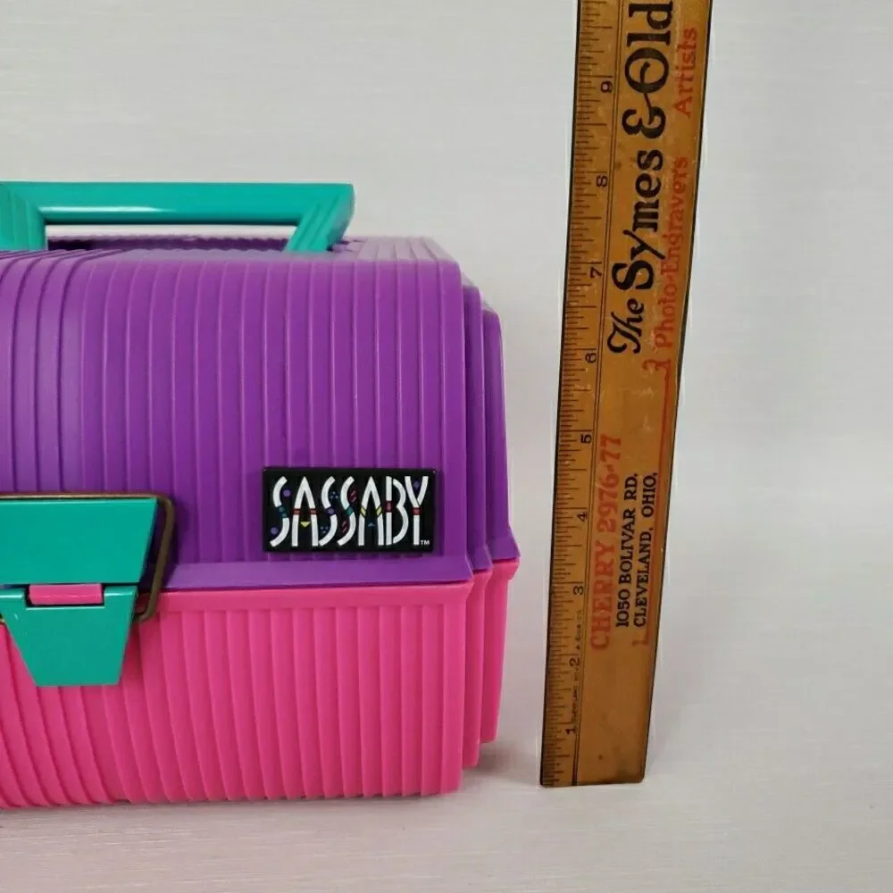 Sassaby Pink Purple Makeup Cosmetic Case Jewelry Organizer Box Mirror 102-17